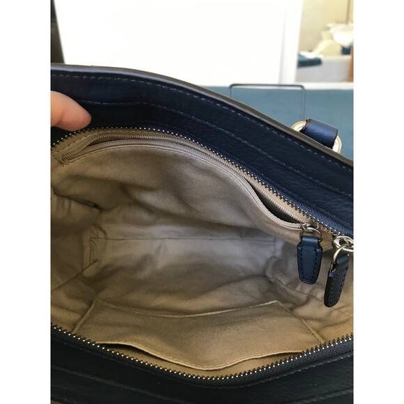 Coach two tone spectator mini tanner legacy crossbody satchel in navy brown - Picture 9 of 11